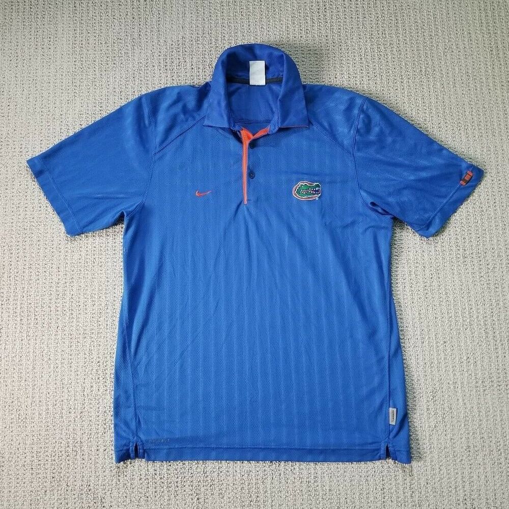 Florida Gators Polo Shirt Mens Blue Orange Size Large Nike Dri Fit UF FL